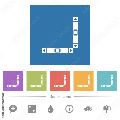 Vertical and horizontal scroll bars flat white icons in square backgrounds