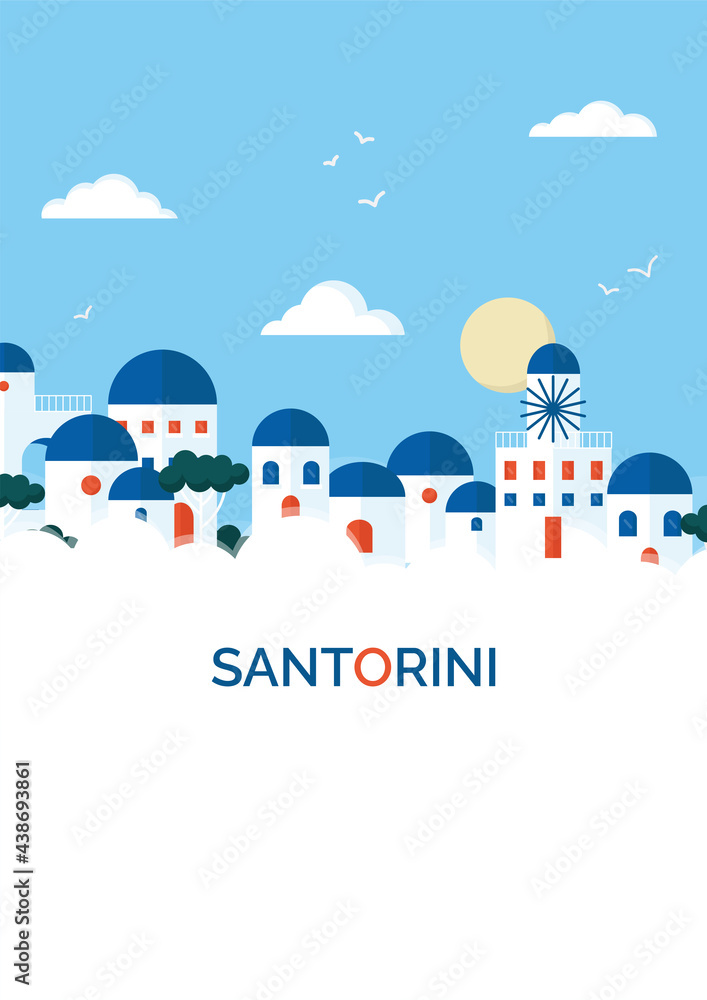 Flat design santorini cityscape view illustration vector Flat design santorini cityscape view illustration vector