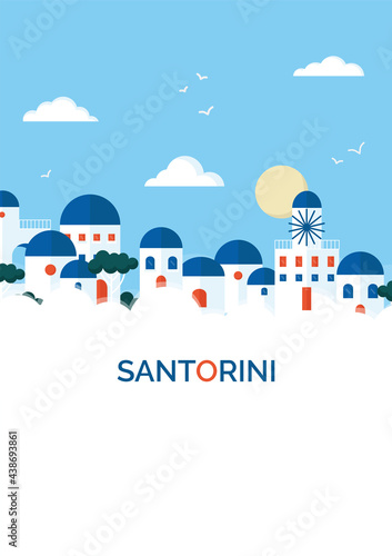 Flat design santorini cityscape view illustration vector