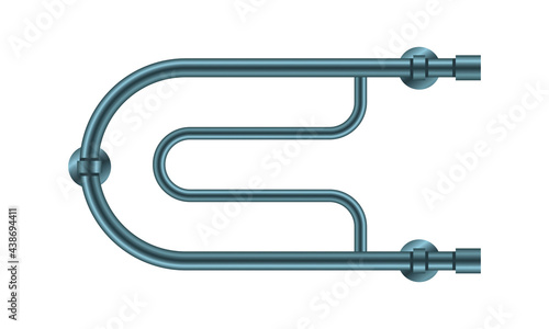 Vector illustration heated towel rail isolated on white background. Realistic metal coil pipe icon in flat cartoon style. Modern iron bathroom central heating radiator. Shiny towel rack for bathroom.
