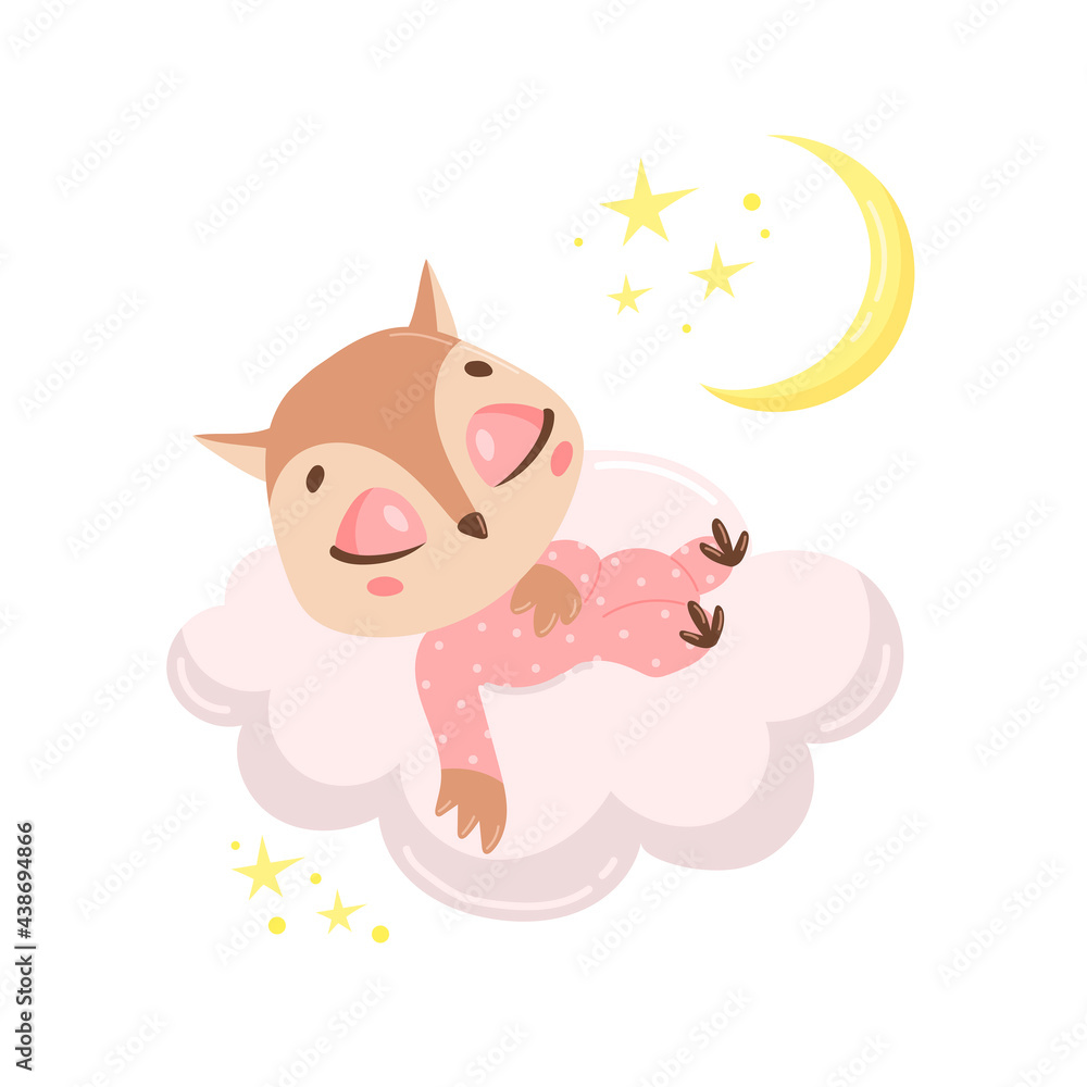 Vector illustration of a cute cartoon owl sleeping on a cloud. Baby animals are sleeping. Vector illustration of a cute cartoon owl sleeping on a cloud. Baby animals are sleeping.