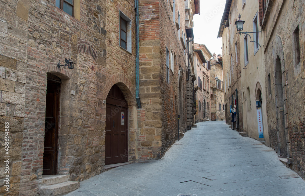 Empty street in the medieval historical town of montepulciano Tuscany, Italy