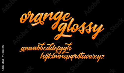 Orange glossy font. English alphabet set made of caramel  orange juice  liquid and glossy. Typography vector illustration.