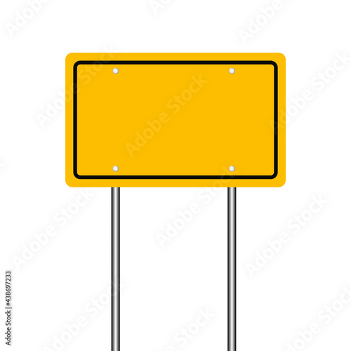 Blank yellow road sign isolated on white background