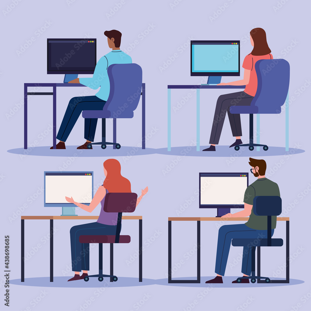 Men and women set with computer Men and women set with computer