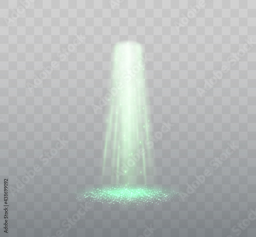 UFO light beam isolated on transparent background. Green Light. Vector illustration