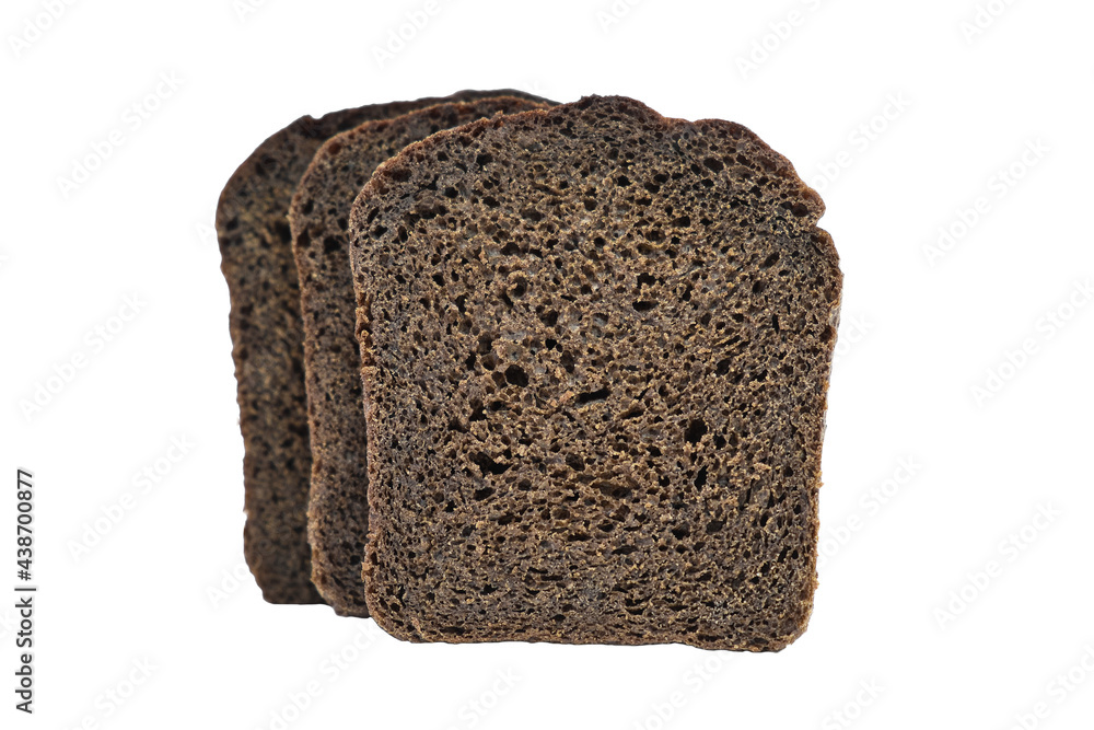 Three slices of rye bread in a row isolated on white background Three slices of rye bread in a row isolated on white background