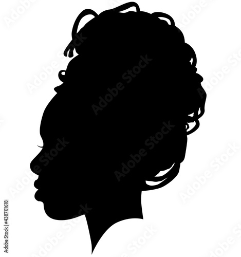 Black Girl African American female, African woman profile picture. Black woman from the side with afroharren. African American afro hair tied Dreadlocks Hairstyle. Dread Styles, dreadlock styles. photo