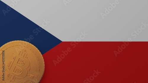 Gold Bitcoin in the Bottom Left Corner on the Country Flag of Czech Republic