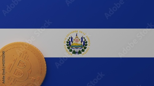 Gold Bitcoin in the Bottom Left Corner on the Country Flag of El Salvador