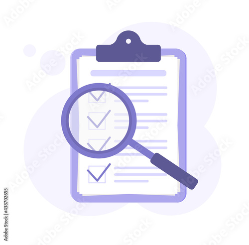 Marked checklist on a clipboard paper. Tasks are done. The concept for business. Vector illustration in flat style isolated.