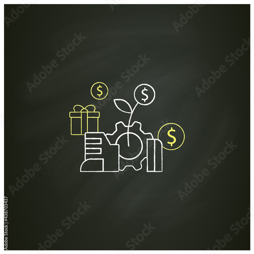 Economic expansion chalk icon.Increase in economic level activity. Rise in GDP. Universal basic income concept.Isolated vector illustration on chalkboard