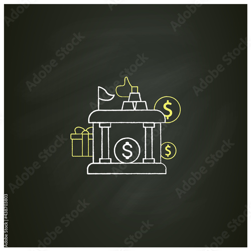 Sovereign wealth funds chalk icon. Investment fund place. Tax storage.Universal basic income concept. Isolated vector illustration on chalkboard