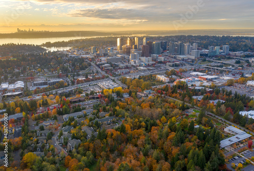 Sunset over Bellevue with Seattle in the Backdrop in Washington State