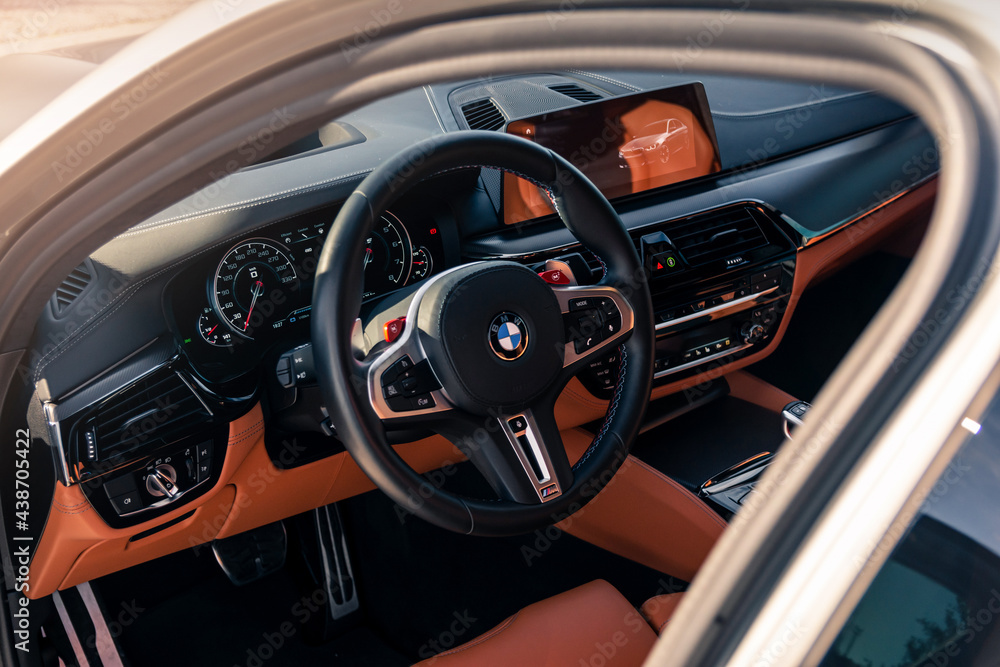 New Bmw M5 F90 Competition Steering Wheel And Interior. Kherson, Ukraine -  May 2021. Stock Photo | Adobe Stock
