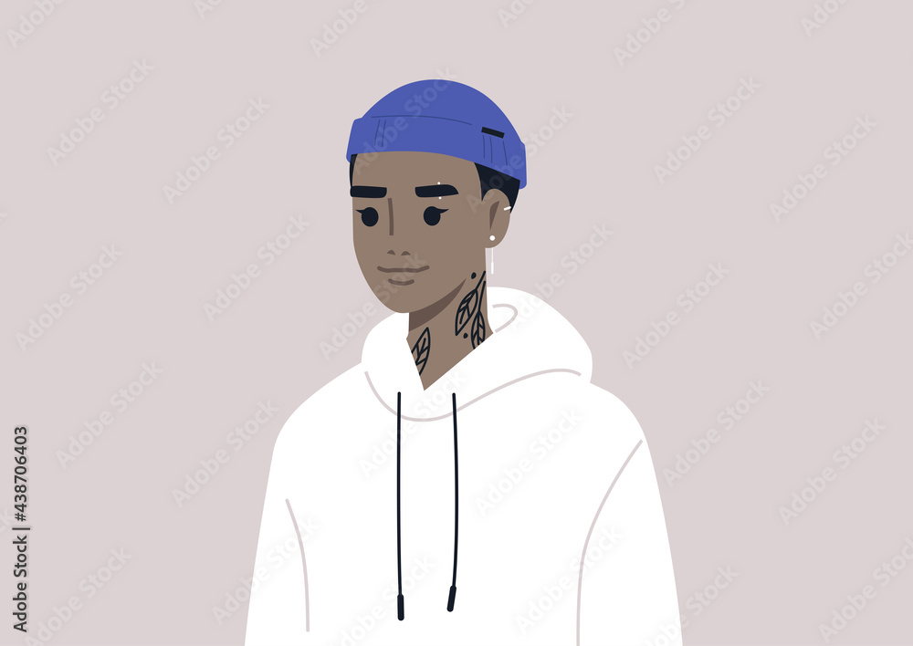 A young gender neutral character wearing a rolled beanie, modern lifestyle and fashion A young gender neutral character wearing a rolled beanie, modern lifestyle and fashion
