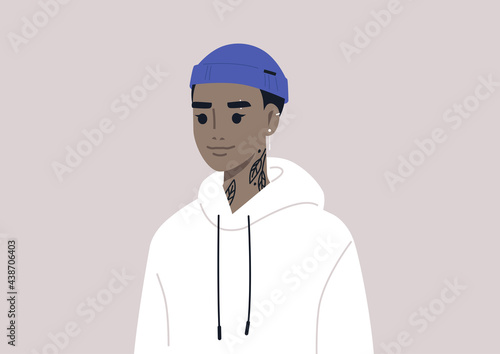 A young gender neutral character wearing a rolled beanie, modern lifestyle and fashion
