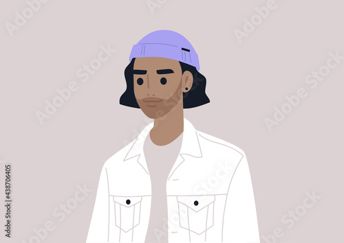 A young male character wearing a rolled beanie, modern lifestyle and fashion