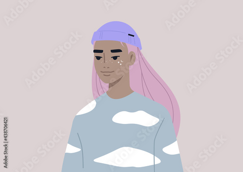 A young female Asian character wearing a rolled beanie, modern lifestyle and fashion