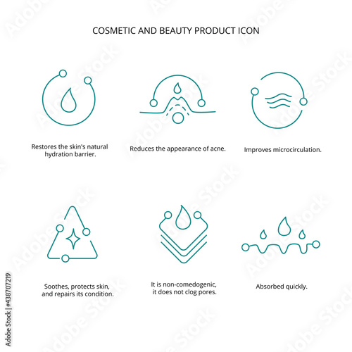 Beauty treatment, cream, mask cosmetic and beauty product icon set for web, packaging design. Vector stock illustration isolated on white background. 
