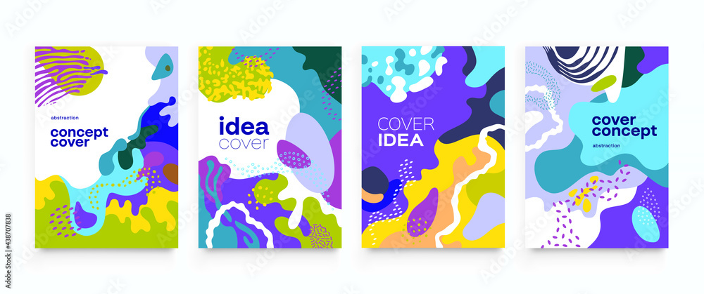 Colorful abstract cover design. Background social media banner template. Editable mockup for stories, post, blog, sale. Modern coloured shapes stylish set picture for poster, banner, site, mobile app.