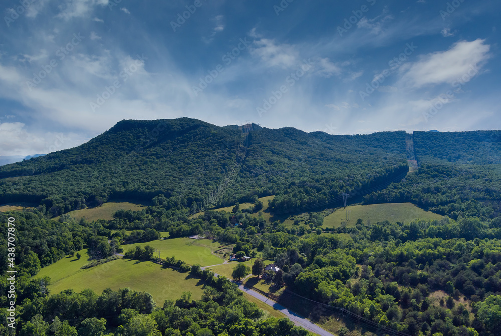 Aerial view of Mountains in Virginia at of summer green trees forest in Daleville town