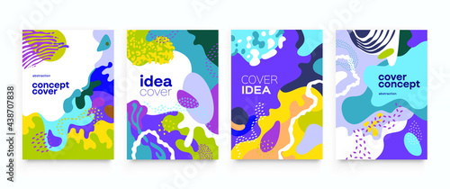Colorful abstract cover design. Background social media banner template. Editable mockup for stories, post, blog, sale. Modern coloured shapes stylish set picture for poster, banner, site, mobile app.