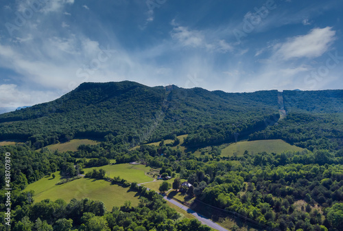 Aerial view of Mountains in Virginia at of summer green trees forest in Daleville town