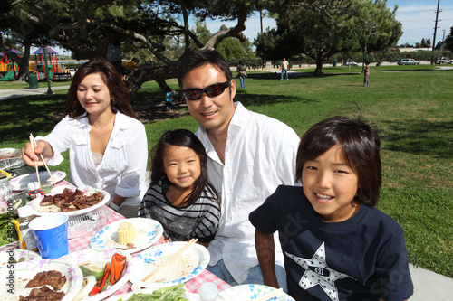 Japanese families enjoying BBQ in the park