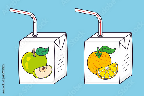 Apple and orange juice box with straw