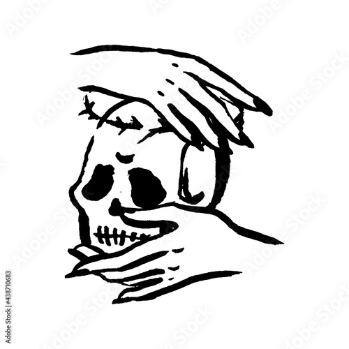 Mysticism witchcraft occult skull hand drawn illustration set
