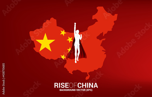 Silhouette of businessman flying with china flag and map. Business Concept for start up and fast growth company in china.