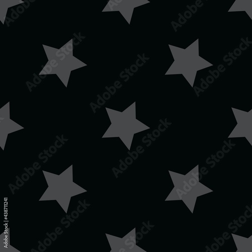 grey stars on a black background. vector seamless illustration. print on print or clothes