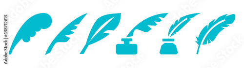 пишущее перо с чернилами, pen, writing pen, bird pen for writing, pen set, vector icons