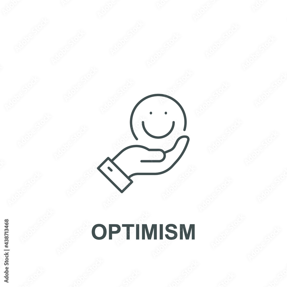 Smile hands look up for stress resistant, self expression, compassion for business concept. Motivation social responsibility. Optimism icon. Vector illustration. Design on white background. EPS10