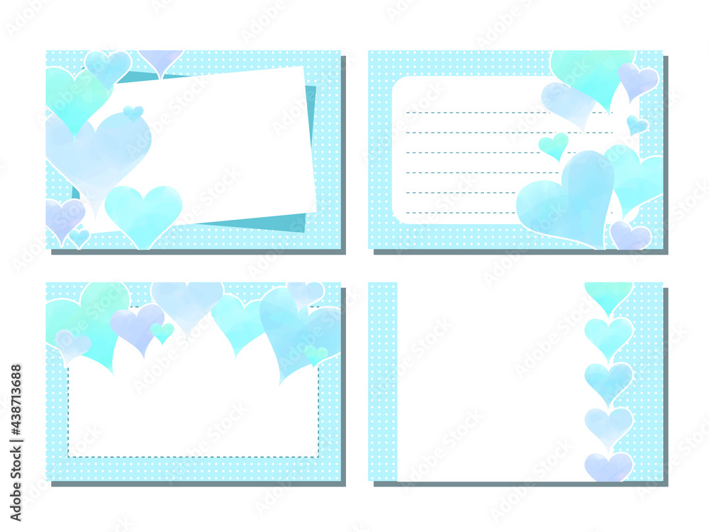 青色のハートのメッセージカード