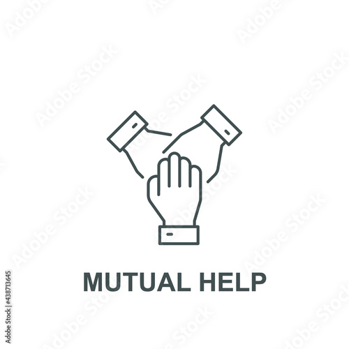 Holding hands together in team work, team project, meeting discussion, cooperation. Work management collaboration strategy. Mutual help icon. Vector illustration. Design on white background. EPS 10