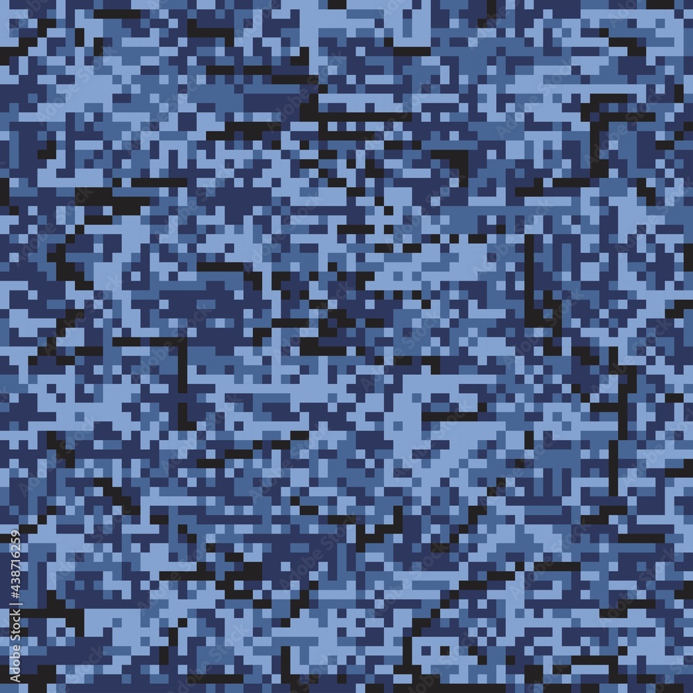 Fototapeta premium military print blue pixel camouflage, army seamless pattern