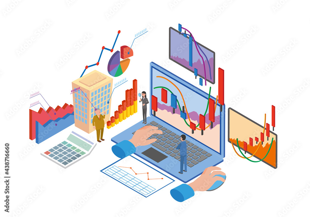 株式売買と企業分析のアイソメトリックイラスト Stock Vector Adobe Stock