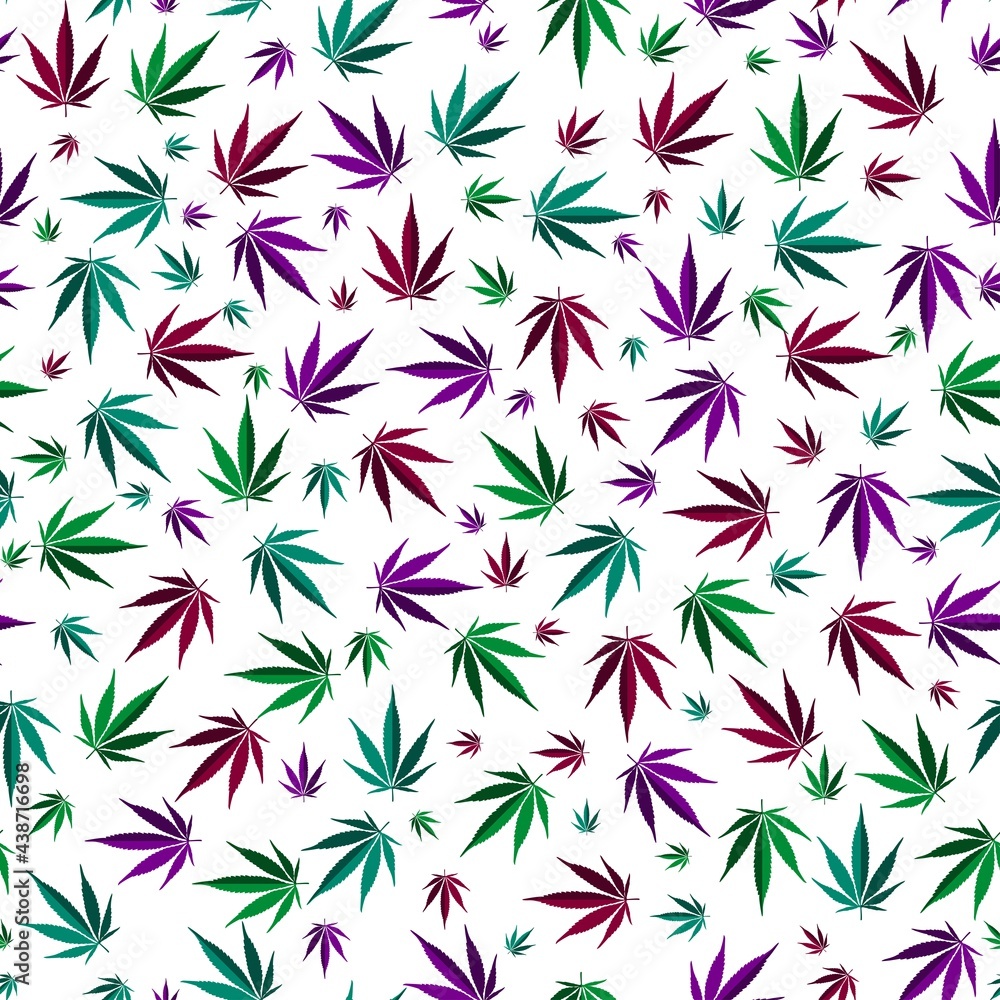 vector, seamless cannabis print on a white background, print for clothes or print