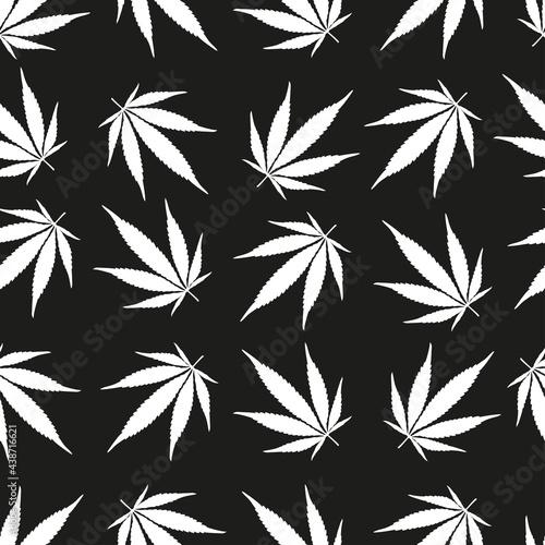 vector, seamless cannabis print on a black background, print for clothes or print