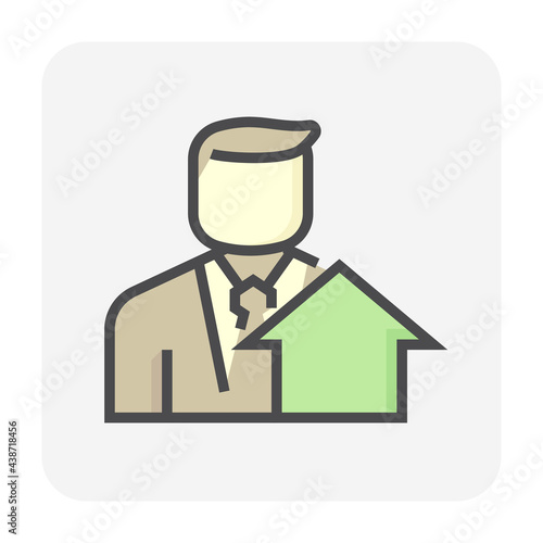 Housing estate and agent or realtors vector icon. Include home or house building. That people is specialize in real estate, property, law i.e. development, owned, sale, rent, buy, investment. 64x64 px