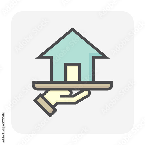 Housing estate and agent or realtors vector icon. Include home or house building. That people is specialize in real estate, property, law i.e. development, owned, sale, rent, buy, investment. 64x64 px