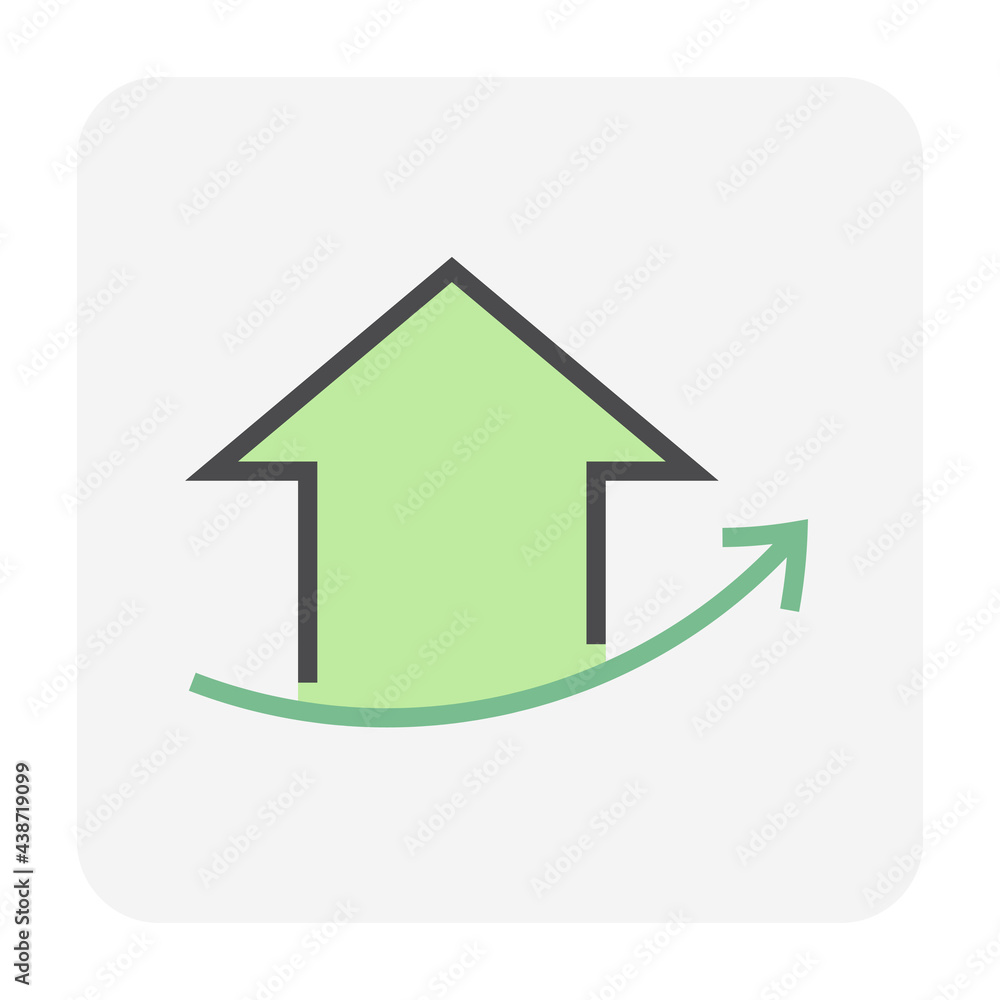 House price or value increase vector icon. Consist of home or house building, growth graph. Rate of real estate or property for development, owned, sale, rent, buy, purchase or investment. 64x64 px.
House price or value increase vector icon. Consist of home or house building, growth graph. Rate of real estate or property for development, owned, sale, rent, buy, purchase or investment. 64x64 px.