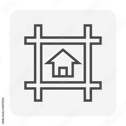 House building or residential in land lot and access road vector icon in top view. That real estate or property on roadside for residential, development, owned, sale, rent, buy or investment. 64x64 px