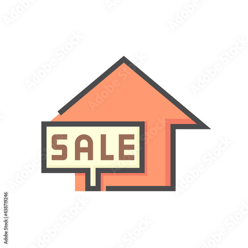 House for sale vector icon. That foreclose real estate or property consist of home or house building and forsale sign. Also for development, owned, rent, buy, purchase or investment. 64x64 pixel.

