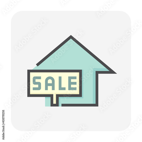 House for sale vector icon. That foreclose real estate or property consist of home or house building and forsale sign. Also for development, owned, rent, buy, purchase or investment. 64x64 pixel.
