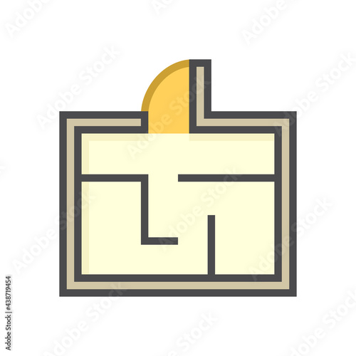 Floor plan or floorplan vector icon design in top view. That drawing consist of room, layout, door inside square house building. Architecture design by architect for  project, construction. 64x64 px.

