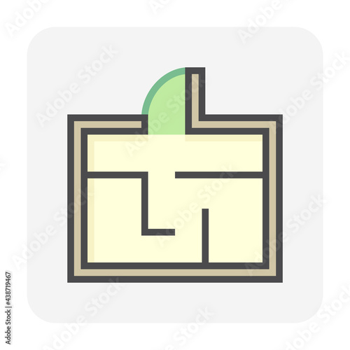 Floor plan or floorplan vector icon design in top view. That drawing consist of room, layout, door inside square house building. Architecture design by architect for  project, construction. 64x64 px.
