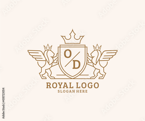 Initial OD Letter Lion Royal Luxury Heraldic,Crest Logo template in vector art for Restaurant, Royalty, Boutique, Cafe, Hotel, Heraldic, Jewelry, Fashion and other vector illustration.